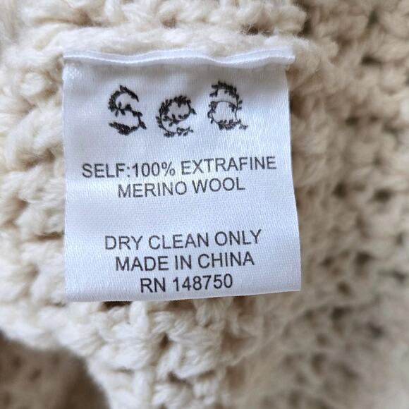 Sea New York Darcy Fringe Merino Wool Chunky Knit Ivory Sweater Womens Size XL - Picture 12 of 13
